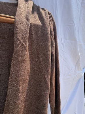 Superdown XS Brown Shimmer Deep V Mini Dress Metallic Long Sleeve Bodycon - Thumbnail 5