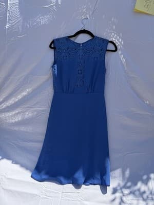 BCBGMAXAZRIA Blue Lace Overlay Sleeveless Fit Flare Dress XXS Mini