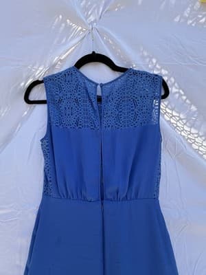 BCBGMAXAZRIA Blue Lace Overlay Sleeveless Fit Flare Dress XXS Mini - Thumbnail 6