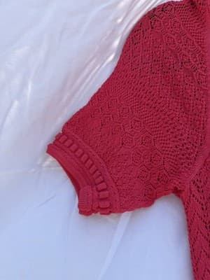 BCBGMAXAZRIA Pink Knit Fit Flare Dress XXS Short Sleeve Open Knit Mini - Thumbnail 5