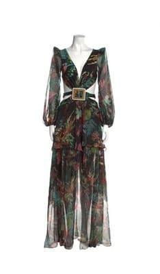 PatBO Oasis Tropical Cutout Maxi Dress Black Floral Long Sleeve Size S