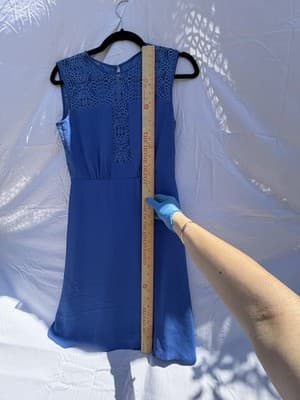 BCBGMAXAZRIA Blue Lace Overlay Sleeveless Fit Flare Dress XXS Mini - Thumbnail 4