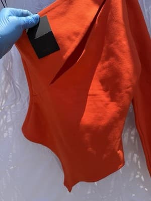 NBD Revolve Neon Orange One Shoulder Bodysuit XS Long Sleeve Bodycon Top - Thumbnail 11
