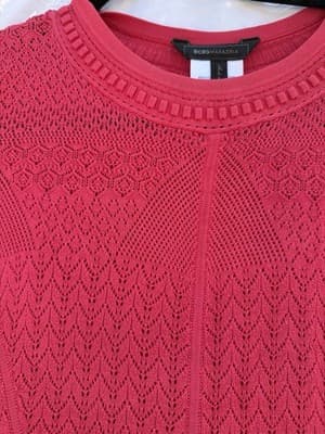 BCBGMAXAZRIA Pink Knit Fit Flare Dress XXS Short Sleeve Open Knit Mini - Thumbnail 3