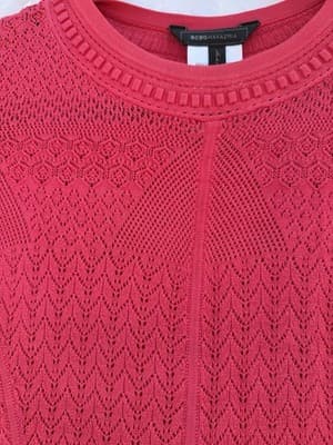 BCBGMAXAZRIA Pink Knit Fit Flare Dress XXS Short Sleeve Open Knit Mini - Thumbnail 4