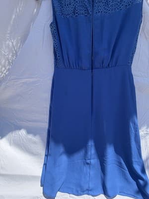 BCBGMAXAZRIA Blue Lace Overlay Sleeveless Fit Flare Dress XXS Mini - Thumbnail 7