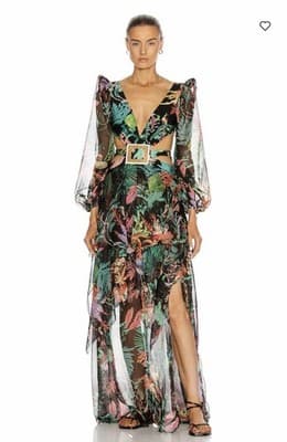 PatBO Oasis Tropical Cutout Maxi Dress Black Floral Long Sleeve Size S - Thumbnail 5