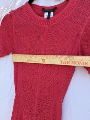 BCBGMAXAZRIA Pink Knit Fit Flare Dress XXS Short Sleeve Open Knit Mini - Thumbnail 7