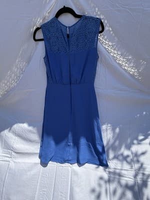 BCBGMAXAZRIA Blue Lace Overlay Sleeveless Fit Flare Dress XXS Mini - Thumbnail 5