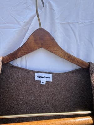 Superdown XS Brown Shimmer Deep V Mini Dress Metallic Long Sleeve Bodycon - Thumbnail 3