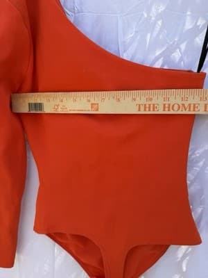 NBD Revolve Neon Orange One Shoulder Bodysuit XS Long Sleeve Bodycon Top - Thumbnail 8