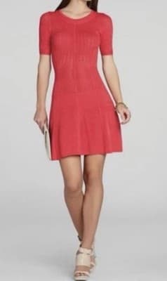 BCBGMAXAZRIA Pink Knit Fit Flare Dress XXS Short Sleeve Open Knit Mini