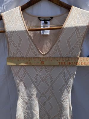 BCBGMAXAZRIA XS Beige Nude Bodycon Knit Dress Geometric Sleeveless Mini - Thumbnail 4