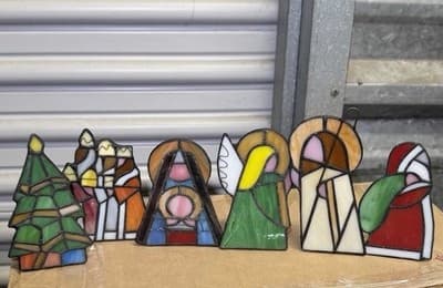 Set of 6 Stained Glass Christmas Nativity Tealight Candle Holders