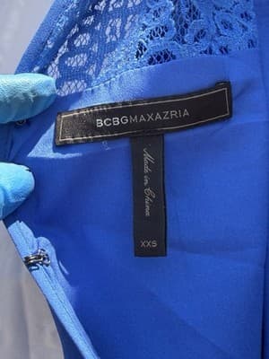 BCBGMAXAZRIA Blue Lace Overlay Sleeveless Fit Flare Dress XXS Mini - Thumbnail 8