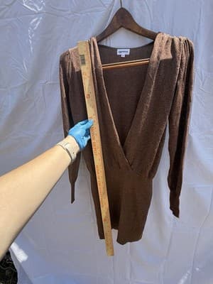 Superdown XS Brown Shimmer Deep V Mini Dress Metallic Long Sleeve Bodycon - Thumbnail 8