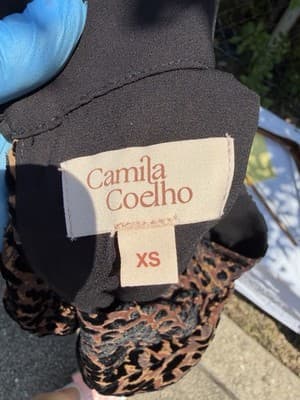 Camila Coelho Leopard Velvet Crop Top XS Puff Sleeve Animal Print Blouse - Thumbnail 4