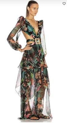 PatBO Oasis Tropical Cutout Maxi Dress Black Floral Long Sleeve Size S - Thumbnail 3