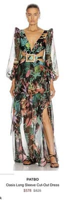 PatBO Oasis Tropical Cutout Maxi Dress Black Floral Long Sleeve Size S - Thumbnail 2
