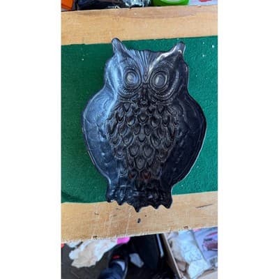Vintage Black Iridescent Owl Trinket Dish Ceramic Catch All Tray Jewelry Bowl - Thumbnail 3