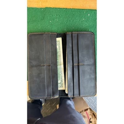 Cowather Handmade Genuine Leather Long Bifold Wallet Navy Blue Slim Tall Wallet - Thumbnail 8