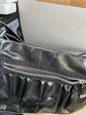 DKNY Black Leather Shoulder Bag Pleated Front Zip Pocket - Thumbnail 3