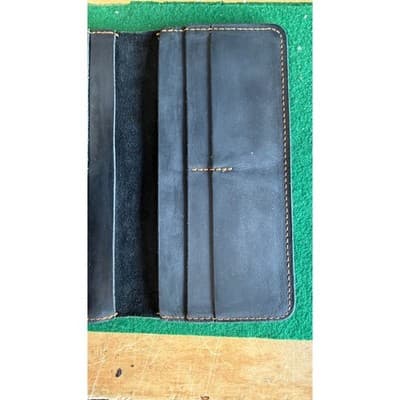 Cowather Handmade Genuine Leather Long Bifold Wallet Navy Blue Slim Tall Wallet - Thumbnail 5