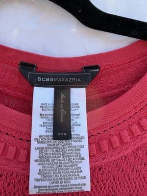 BCBGMAXAZRIA Pink Knit Fit Flare Dress XXS Short Sleeve Open Knit Mini - Thumbnail 6