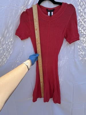 BCBGMAXAZRIA Pink Knit Fit Flare Dress XXS Short Sleeve Open Knit Mini - Thumbnail 8