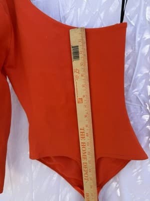 NBD Revolve Neon Orange One Shoulder Bodysuit XS Long Sleeve Bodycon Top - Thumbnail 9