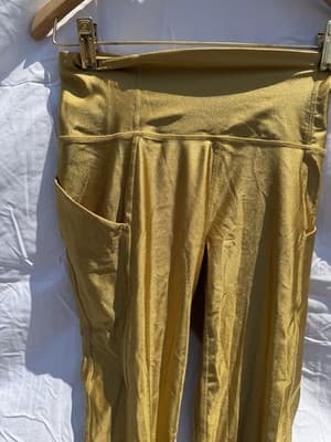 Fabletics Gold Metallic High Waisted Leggings XS Pocket Activewear Yoga - Thumbnail 2