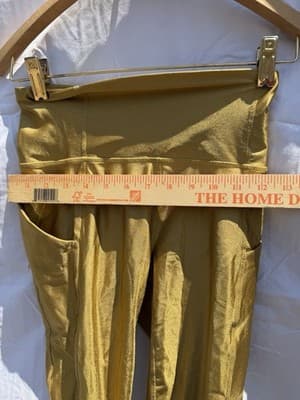 Fabletics Gold Metallic High Waisted Leggings XS Pocket Activewear Yoga - Thumbnail 3
