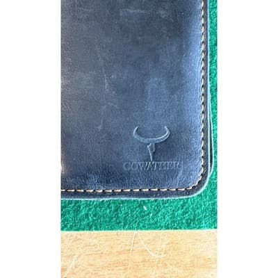 Cowather Handmade Genuine Leather Long Bifold Wallet Navy Blue Slim Tall Wallet - Thumbnail 2