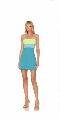 Susana Monaco Neon Colorblock Strapless Mini Dress Blue Green XS/S Stretch - Thumbnail 3