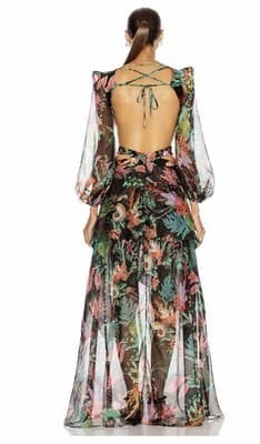 PatBO Oasis Tropical Cutout Maxi Dress Black Floral Long Sleeve Size S - Thumbnail 4