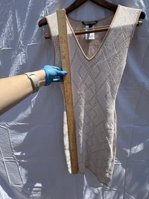 BCBGMAXAZRIA XS Beige Nude Bodycon Knit Dress Geometric Sleeveless Mini - Thumbnail 5