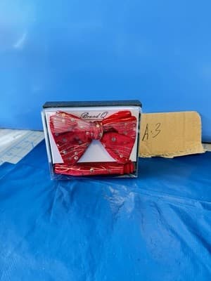 Men’s Red Gold Pre Tied Bow Tie Pocket Square Cummerbund Set NIB - Thumbnail 2