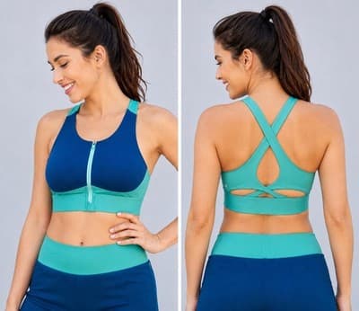 Fabletics Sz M Ella High Support Zip Front Sports Bra Colorblock Worn Once