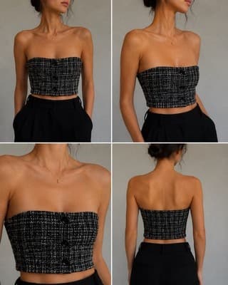 More To Come Tweed Strapless Corset Tube Top Black White XS