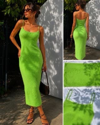 Fabletics Neon Green Fuzzy Soft Stretch Bodycon Spaghetti Strap