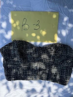 More To Come Tweed Strapless Corset Tube Top Black White XS - Thumbnail 2