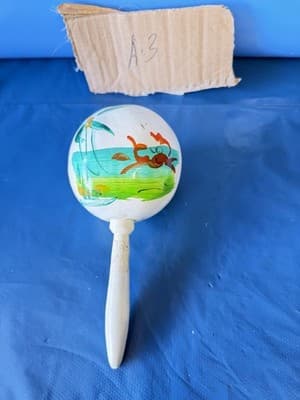 Vintage Hand Painted Wooden Tropical Fish Maraca Rattle Decor