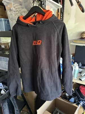 Harley-Davidson Black Fleece Hoodie H-D Logo Orange Lining Size L