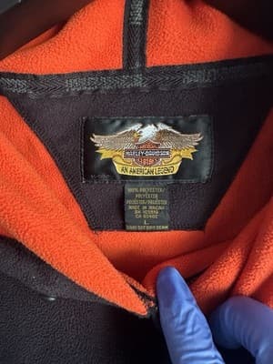 Harley-Davidson Black Fleece Hoodie H-D Logo Orange Lining Size L - Thumbnail 2