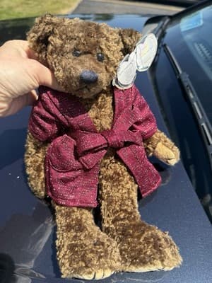 Ty Attic Treasures Collection “Tyrone” Teddy Bear Plush Burgundy Robe 11” - Thumbnail 8
