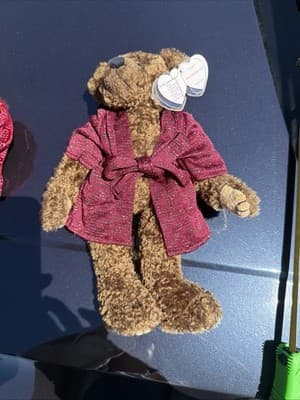 Ty Attic Treasures Collection “Tyrone” Teddy Bear Plush Burgundy Robe 11” - Thumbnail 3