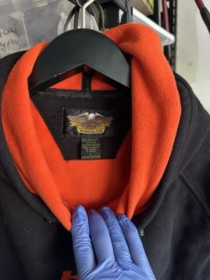 Harley-Davidson Black Fleece Hoodie H-D Logo Orange Lining Size L - Thumbnail 8