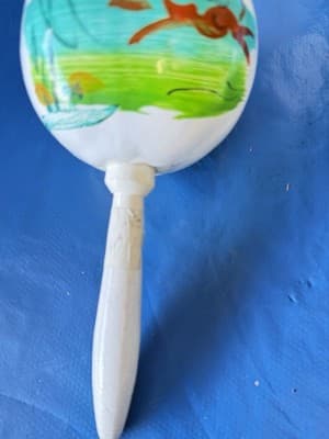 Vintage Hand Painted Wooden Tropical Fish Maraca Rattle Decor - Thumbnail 2