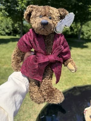 Ty Attic Treasures Collection “Tyrone” Teddy Bear Plush Burgundy Robe 11” - Thumbnail 9