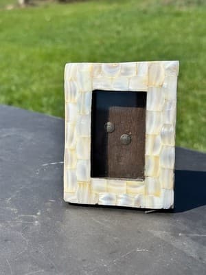 Vintage Mother of Pearl Mosaic Mini Picture Frame 3.5x4.5 Easel Back